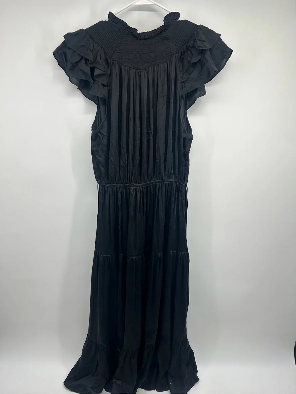 Karina Grimaldi Black Ruffle-Sleeve Maxi Dress